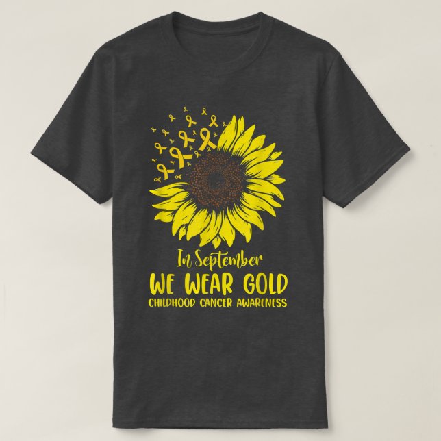 T-shirt En Septembre Nous Portons Or Enfance Cancer Sunflo (Design devant)
