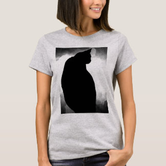 T-shirt en silhouette de chat noir (imprimé à l'av