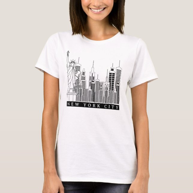 T-shirt en silhouette noire et blanche de New York (Devant)