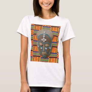 T-Shirt en tissu Kente, Masque Tribal Africain