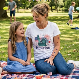 T-shirt En Tri-matière 4th of July Statue of Liberty Vintage USA Flag 