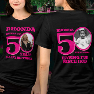 T-shirt En Tri-matière 50e anniversaire double face photo nom rose