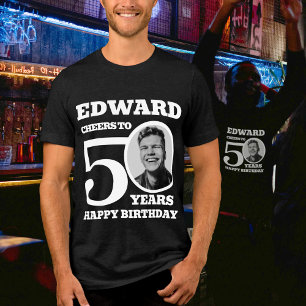 T-shirt En Tri-matière 50e anniversaire photo et nom texte blanc