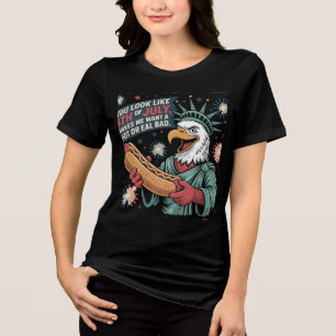 T-shirt En Tri-matière Aigle patriotique avec hot Dog Funny Art