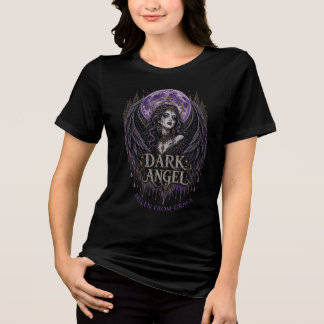T-shirt En Tri-matière Ailes de Lune d'Ange Noir Gothique Strass Art Tomb