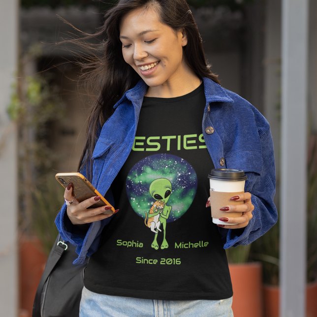 T-shirt En Tri-matière Alien & Cat Besties Matching Tee Customizable (Créateur téléchargé)
