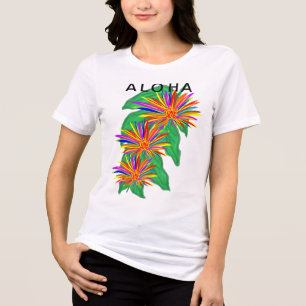 T-shirt En Tri-matière Aloha Fleurs tropicales colorées Feuilles verts