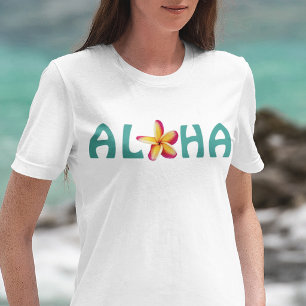 T-shirt En Tri-matière Aloha Fuschia Plumeria Turquoise Police Hawaii Tro
