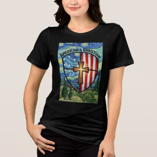 T-shirt En Tri-matière American & Christian Patriotic Shield Faith & Free