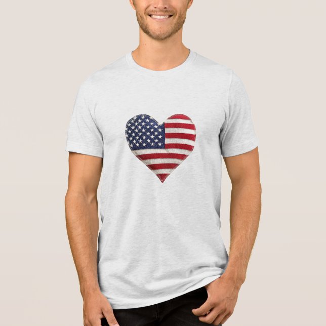 T-shirt En Tri-matière American Flag Fabric Heart Rustic Style Patriotism (Recto)