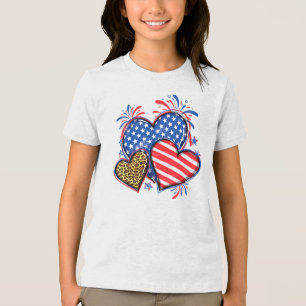 T-shirt En Tri-matière American Flag Heart Leopard Sublimation-64210
