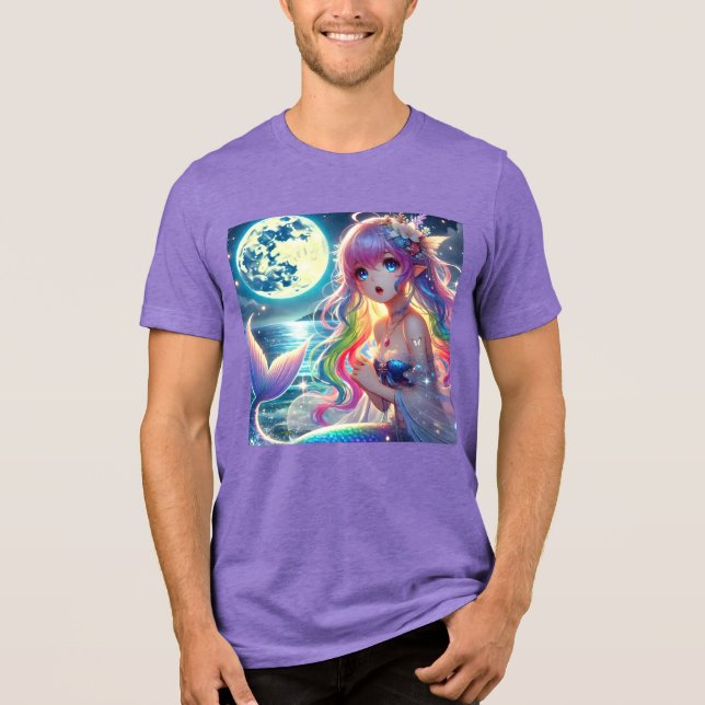 T-shirt En Tri-matière Anime Girl chanter Moonlight Pixie Rainbow Mermaid (Recto)