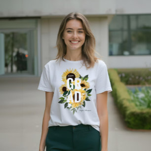T-shirt En Tri-matière Aquarelle jaune Tournesols et Fleur sauvage Grad