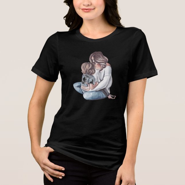 T-shirt En Tri-matière Aquarelle mignonne Dans les genoux de maman (Recto)