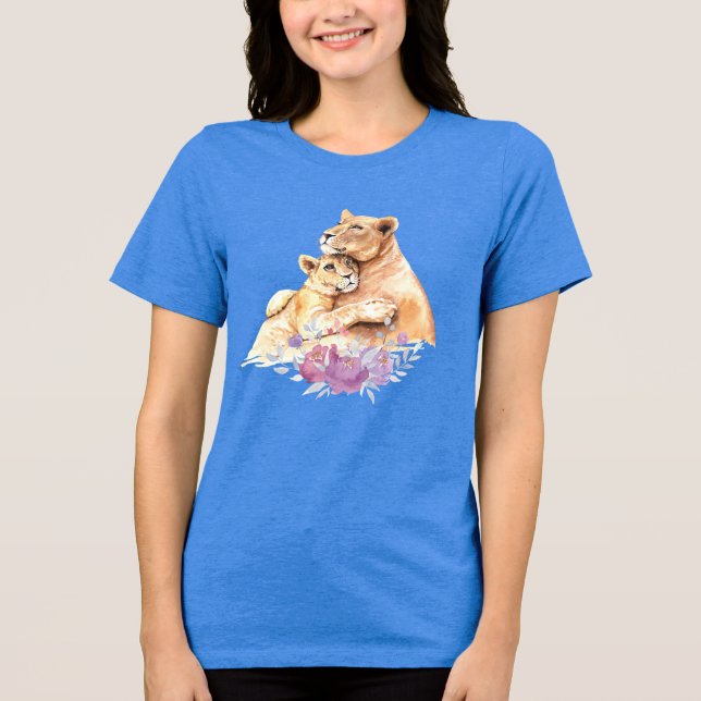 T-shirt En Tri-matière Aquarelle mignonne Mère Lion & Cub (Recto)