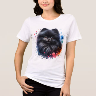 T-shirt En Tri-matière Aquarelle poméranienne noire