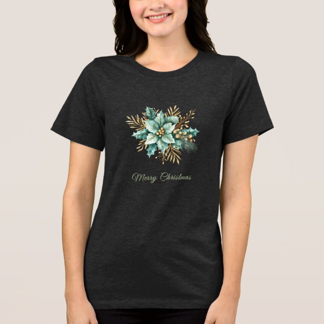 T-shirt En Tri-matière Aquarelle Turquoise Floral Vacances T-shirt femme (Recto)