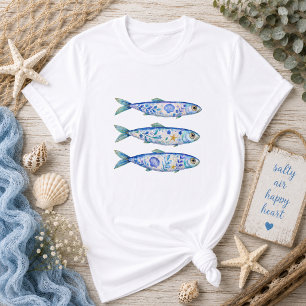 T-shirt En Tri-matière Art de la vie marine à motif floral de poissons