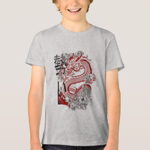 T-shirt En Tri-matière Art floral du dragon rouge japonais