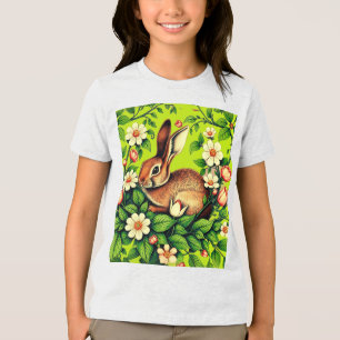 T-shirt En Tri-matière Art Nouveau Lapin sauvage et fleurs