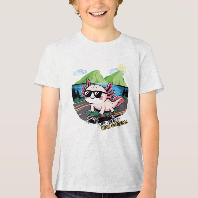 T-shirt En Tri-matière Axolotl chevauchant un skateboard (Recto)