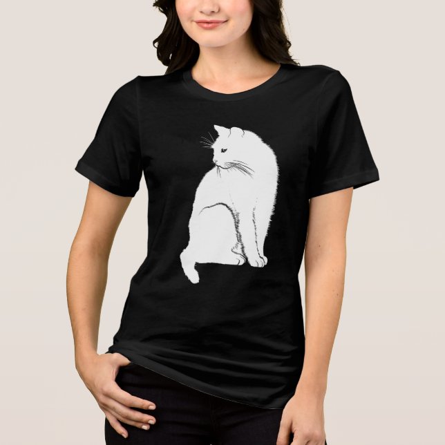 T-shirt En Tri-matière Belle chatte blanche assise (Recto)