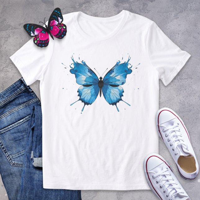 T-shirt En Tri-matière Bleu Aquarelle Papillon (Créateur téléchargé)