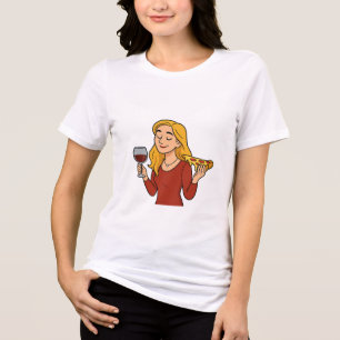 T-shirt En Tri-matière Blonde appréciant le vin et la pizza