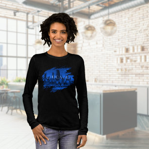 T-shirt En Tri-matière Blue Black Chicago Skyline