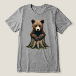 T-shirt En Tri-matière Boeuf d'ours adorable assis sur la souche d'arbre