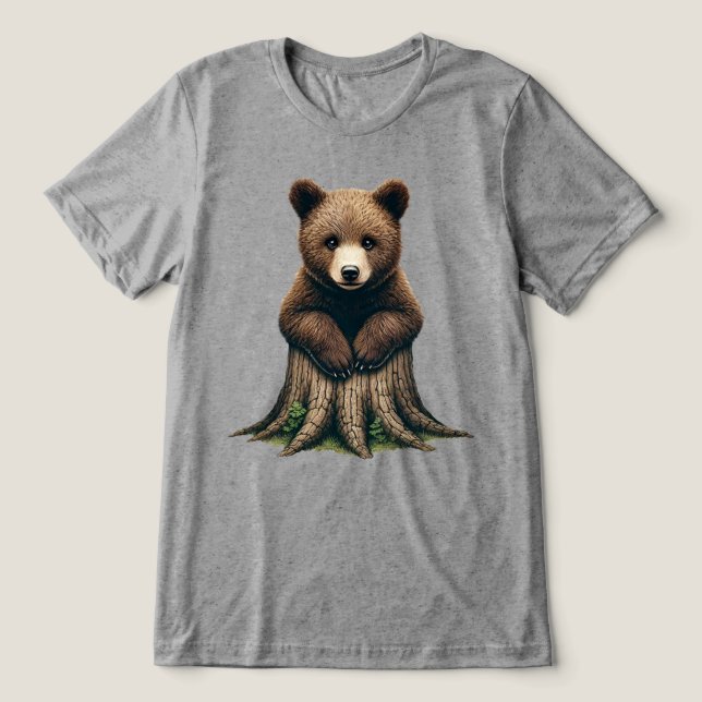 T-shirt En Tri-matière Boeuf d'ours adorable assis sur la souche d'arbre (Design Recto)