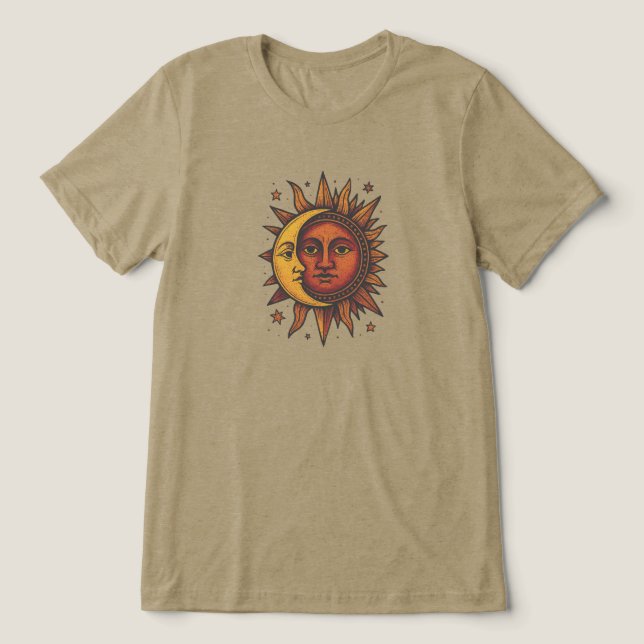 T-shirt En Tri-matière Boho Retro Sun et Moon Unisex (Design Recto)