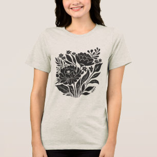 T-shirt En Tri-matière botanique de fleurs de linocut