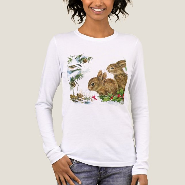 T-shirt En Tri-matière Bunnies and Bird Enjoy Snow (Recto)