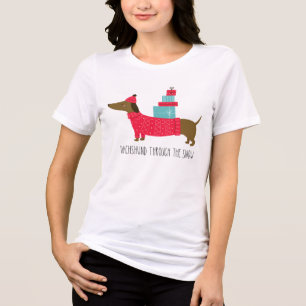 T-shirt En Tri-matière Cadeau de Noël de teckel à travers la neige
