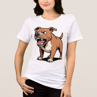 T-shirt En Tri-matière Cadeau de Pitbull Brun en colère Dessin Animé pour