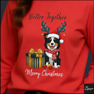 T-shirt En Tri-matière Cadeau Écharpe Renne Border Collie de Noël