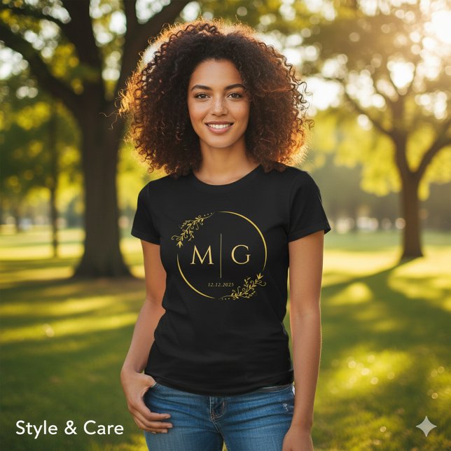 T-shirt En Tri-matière Cadre Floral Monogramme Date Personnalisé (Floral Frame Monogram Date Custom Tri-Blend Shirt)
