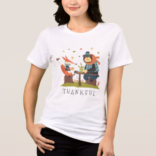 T-shirt En Tri-matière Caricature d'automne de la Renard d'ours   Thanksg