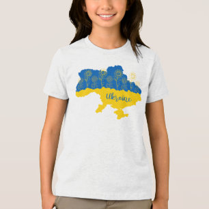 T-shirt En Tri-matière Carte de l'Ukraine avec tournesol et drapeau ukrai