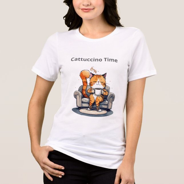 T-shirt En Tri-matière Cattuccino Time Funny Cat Tee (Recto)