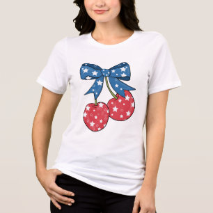 T-shirt En Tri-matière cerises patriotiques bleues rouges avec noeud