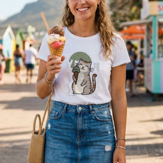 T-shirt En Tri-matière Chat adorable tenant une glace