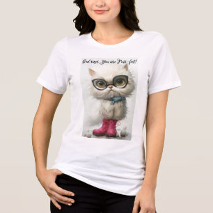 T-shirt En Tri-matière Chat Blanc Whimsical "Dieu Dit Que Vous Êtes Purr-