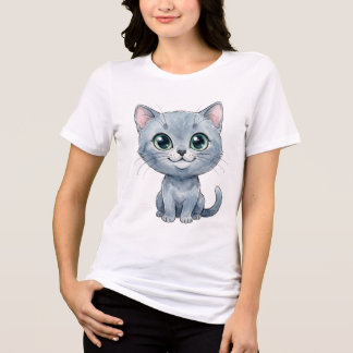 T-shirt En Tri-matière Chat bleu russe à l'aquarelle
