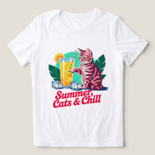 T-shirt En Tri-matière Chat d'été Rétro Détente - Féminin Félin Rose Mign