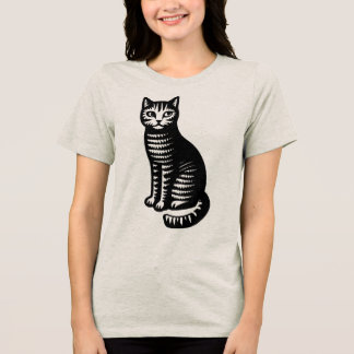 T-shirt En Tri-matière Chat ludique style xylographie