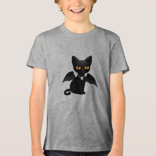 T-shirt En Tri-matière Chat noir d'Halloween Vampire avec des ailes