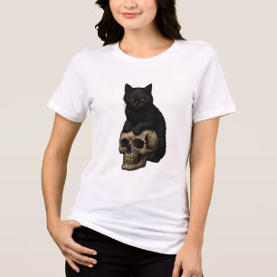 T-shirt En Tri-matière Chat noir et crâne rétro