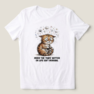 T-shirt En Tri-matière Chat Tabby Anxieux Quand le Bouton des Pattes Écho